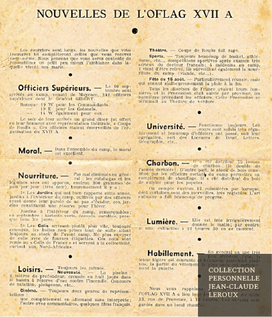 Bulletin à l'attention des familles, avec l'autorisation du gouvernement de Vichy, 1941.